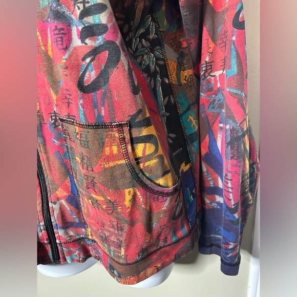Chico’s Multicolor Oriental Artsy Graphics Cotton Zip Hoodie Women’s M - Picture 3 of 12